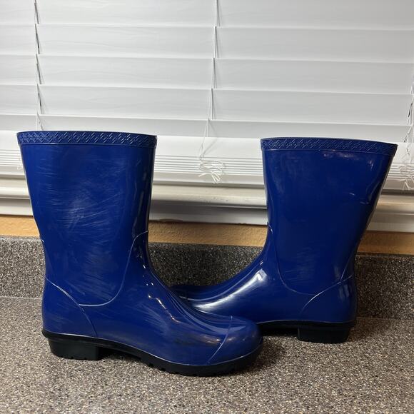 UGG Sienna Glossy Navy Blue Rubber Pull-On Waterproof Rain Boots Womens Sz 9-9.5 - Picture 5 of 10